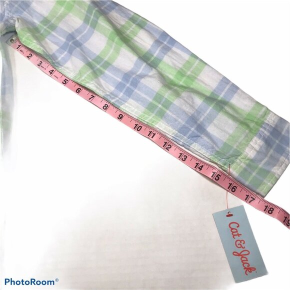 Cat & Jack Boys Sz Large 12-14 Shirt Long-Sleeve Button-Up Plaid Blue Green New - Picture 10 of 12